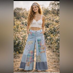 🆕 BlueVelvet Multi Contrast Patchwork Pants in Sky Blue-Mint